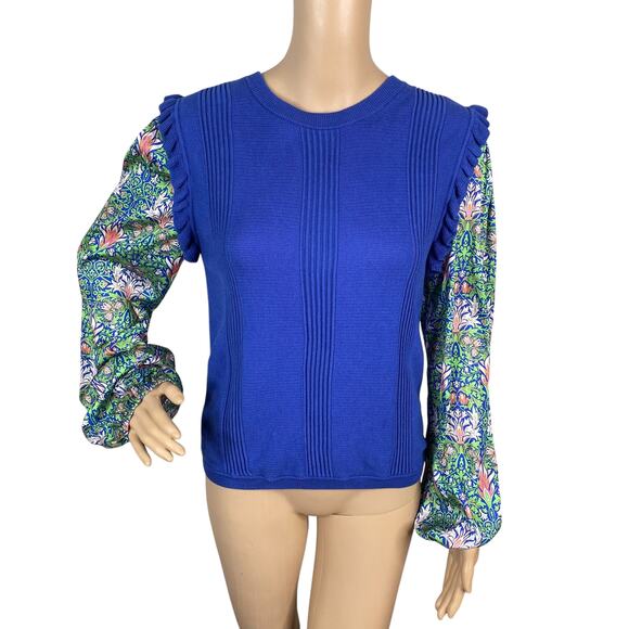 Anthropologie Current Air Twee Floral Nouveau Contrast Sweater Knit Top SZ M - Picture 5 of 16